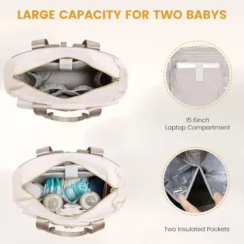 LOVEVOOK Diaper Bag Backpack,Diaper Bag Tote with Insulated Pockets,Baby Bag for Girl Boy with Changing Pad,Large Baby Diaper Bag with Pacifier Case,15.6 Inch Anti-Theft Laptop Backpack for Women - 4