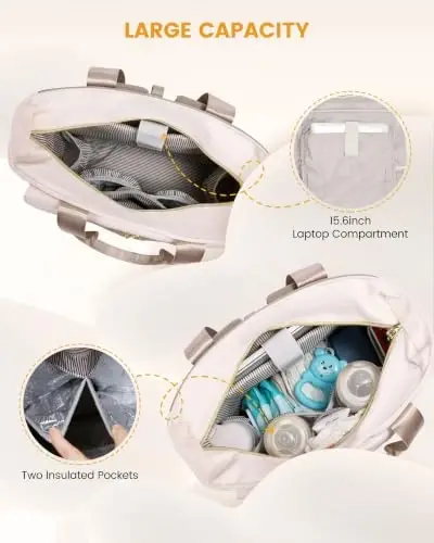 LOVEVOOK Diaper Bag Backpack,Diaper Tote Bag with Insulated Pockets,Bag with Changing Pad,Large Bag with Pacifier Case,15.6 Inch Anti-Theft Laptop Backpack for Women - 1