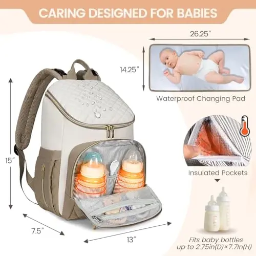 LOVEVOOK Diaper Bag Backpack Large Capacity Baby Bag with Portable Changing Pad, Multifunction Baby Travel Backpack - 3