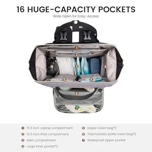 LOVEVOOK Diaper Bag Backpack, Baby Bag with Changing Station, Large Diaper Backpack for Moms Dads, Waterproof Leather Accents Baby Boy and Girl Bag for Travel Baby Essentials - 2