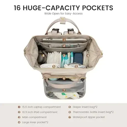 LOVEVOOK Diaper Bag Backpack, Baby Bag with Changing Station, Large Diaper Backpack for Moms Dads, Waterproof Leather Accents Baby Boy and Girl Bag for Travel Baby Essentials - 2