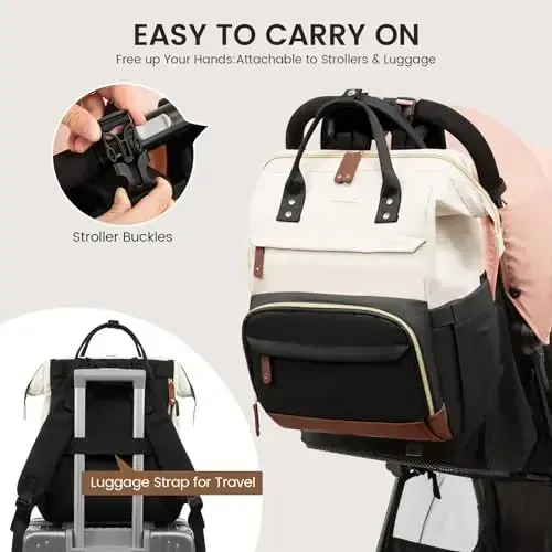 LOVEVOOK Diaper Bag Backpack, Baby Bag with Changing Station, Large Diaper Backpack for Mom Dads, Waterproof Mommy Bag for Boy and Girl, Travel Essential Baby Shower, Black-Beige - 5