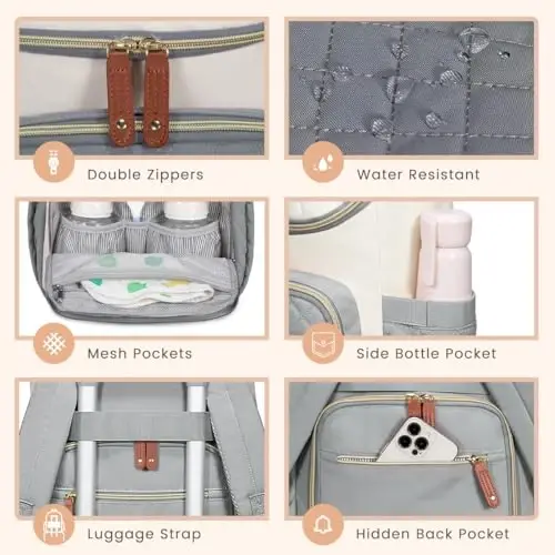 LOVEVOOK Diaper Bag Backpack Large Capacity Baby Bag with Portable Changing Pad, Multifunction Baby Travel Backpack - 5