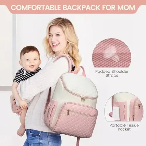 LOVEVOOK Diaper Bag Backpack Large Capacity Baby Bag with Portable Changing Pad, Multifunction Baby Travel Backpack - 3