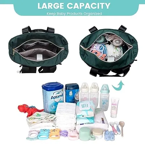 LOVEVOOK Diaper Bag Backpack,Diaper Tote Bag with Insulated Pockets,Bag with Changing Pad,Large Bag with Pacifier Case,15.6 Inch Anti-Theft Laptop Backpack for Women,Black-Green - 2