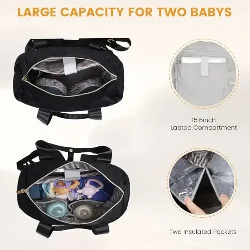 LOVEVOOK Diaper Bag Backpack,Diaper Tote Bag with Insulated Pockets,Baby Bag for Girl Boy with Changing Pad,Large Baby Diaper Bag with Pacifier Case,Anti-Theft Travel Backpack for Women,Black - 3