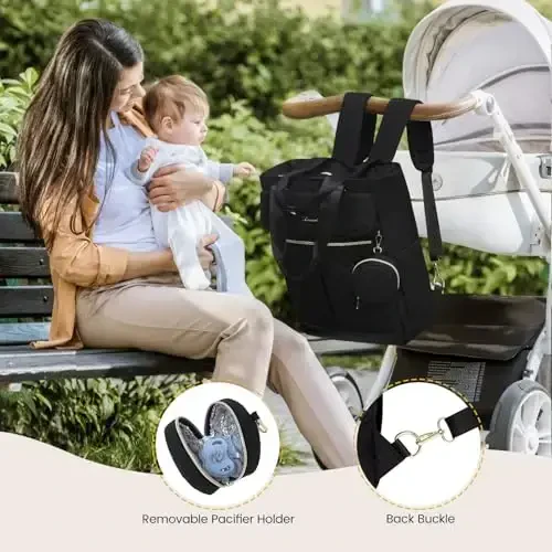 LOVEVOOK Diaper Bag Backpack,Diaper Tote Bag with Insulated Pockets,Baby Bag for Girl Boy with Changing Pad,Large Baby Diaper Bag with Pacifier Case,Anti-Theft Travel Backpack for Women,Black - 5
