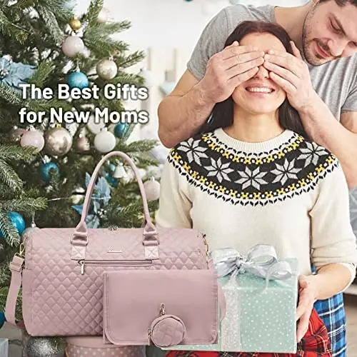 LOVEVOOK Diaper Bag Tote with Pacifier Case and Changing Pad, Large Capacity Mommy Bag for Hospital and Weekender Travel, Functional Baby Bag Newborn Baby Essential, Pink - 1