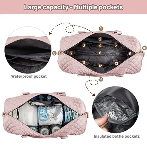 LOVEVOOK Diaper Bag Tote with Pacifier Case and Changing Pad, Large Capacity Mommy Bag for Hospital and Weekender Travel, Functional Baby Bag Newborn Baby Essential, Pink - 5