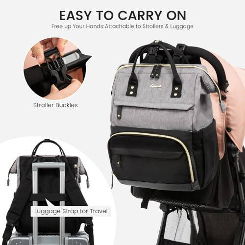 LOVEVOOK Diaper Bag Backpack, Baby Bag with Changing Station, Large Diaper Backpack for Mom Dads, Waterproof Leather Mommy Bag for Boy and Girl, Travel Essential Baby Shower, Black-Grey - 4
