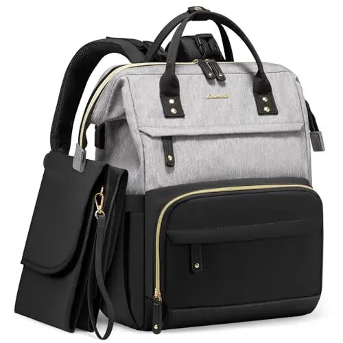 LOVEVOOK Diaper Bag Backpack, Baby Bag with Changing Station, Large Diaper Backpack for Mom Dads, Waterproof Leather Mommy Bag for Boy and Girl, Travel Essential Baby Shower, Black-Grey - 1