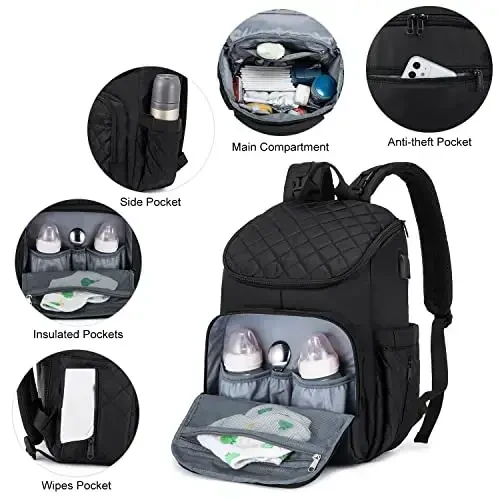 LOVEVOOK Diaper Bag Backpack Large Capacity Baby Bag with Portable Changing Pad, Multifunction Baby Travel Backpack - 4