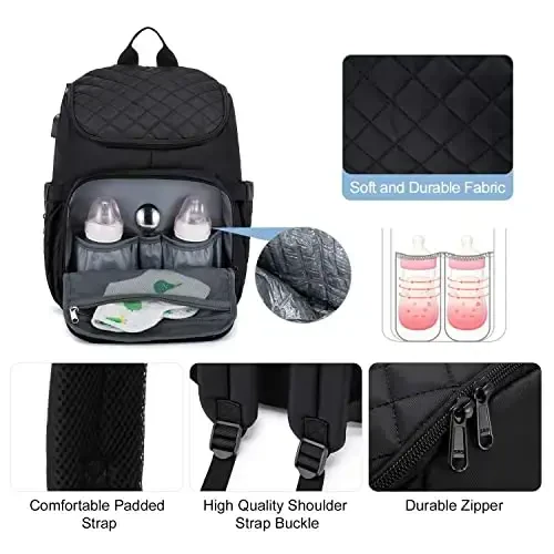 LOVEVOOK Diaper Bag Backpack Large Capacity Baby Bag with Portable Changing Pad, Multifunction Baby Travel Backpack - 6