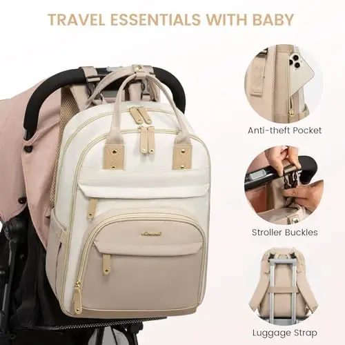 LOVEVOOK Bolalar uchun Diaper Bag Backpack, Bolalar uchun сумка, Katta Diaper Backpack Boy Girl, Suv o'tkazmaydigan bolalar uchun ro'yxatga olish sumkasi, Onalar va otalar uchun aravachalar bilan, bej-xaki - 5