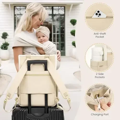 LOVEVOOK Diaper Backpack, Diaper Bag Tote with Insulated Pockets, Baby Bag for Girl Boy with Changing Pad, Large Baby Diaper Bag with Pacifier Case, Anti-Theft Travel Backpack for Women - 6