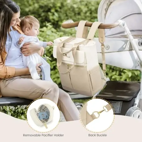 LOVEVOOK Diaper Backpack, Diaper Bag Tote with Insulated Pockets, Baby Bag for Girl Boy with Changing Pad, Large Baby Diaper Bag with Pacifier Case, Anti-Theft Travel Backpack for Women - 5