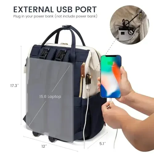LOVEVOOK Diaper Bag Backpack, Baby Bag with Changing Station, Large Diaper Backpack for Mom Dads, Waterproof Leather Mommy Bag for Boy and Girl, Travel Essential Baby Shower, Navy Blue-Beige - 5