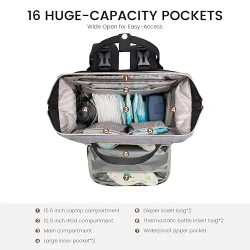 LOVEVOOK Diaper Bag Backpack, Baby Bag with Changing Station, Large Diaper Backpack for Moms Dads, Waterproof Leather Accents Baby Boy and Girl Bag for Travel Baby Essentials - 2