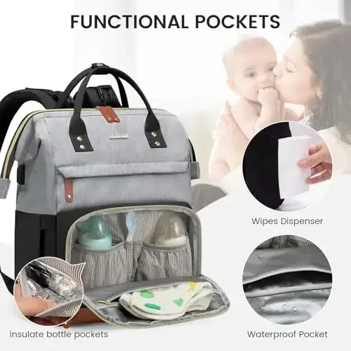 LOVEVOOK Diaper Bag Backpack, Baby Bag with Changing Station, Large Diaper Backpack for Moms Dads, Waterproof Leather Accents Baby Boy and Girl Bag for Travel Baby Essentials - 3
