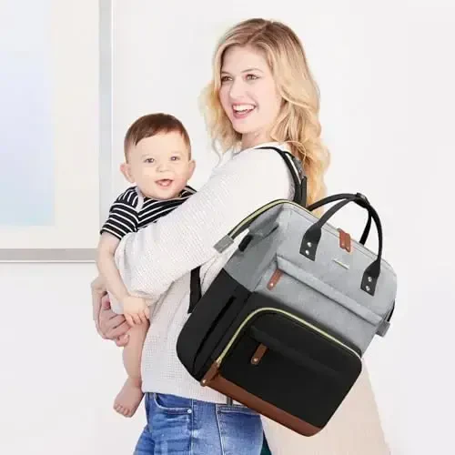 LOVEVOOK Diaper Bag Backpack, Baby Bag with Changing Station, Large Diaper Backpack for Moms Dads, Waterproof Leather Accents Baby Boy and Girl Bag for Travel Baby Essentials - 7