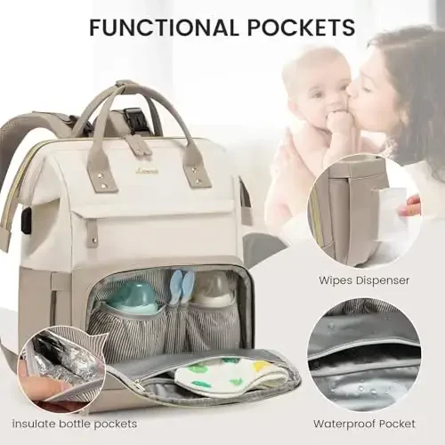 LOVEVOOK Diaper Bag Backpack, Baby Bag with Changing Station, Large Diaper Backpack for Moms Dads, Waterproof Leather Accents Baby Boy and Girl Bag for Travel Baby Essentials - 3
