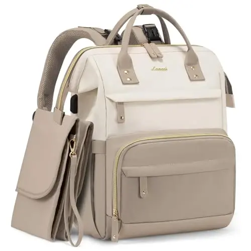 LOVEVOOK Diaper Bag Backpack, Baby Bag with Changing Station, Large Diaper Backpack for Moms Dads, Waterproof Leather Accents Baby Boy and Girl Bag for Travel Baby Essentials - 1