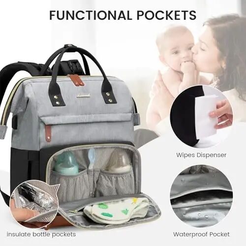 LOVEVOOK Diaper Bag Backpack, Baby Bag with Changing Station, Large Diaper Backpack for Moms Dads, Waterproof Leather Accents Baby Boy and Girl Bag for Travel Baby Essentials - 3