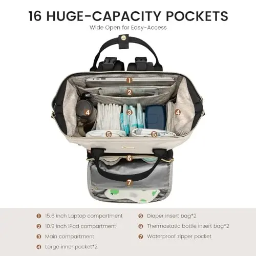 LOVEVOOK Diaper Bag Backpack, Baby Bag with Changing Station, Large Diaper Backpack for Moms Dads, Waterproof Leather Accents Baby Boy and Girl Bag for Travel Baby Essentials, Black - 3