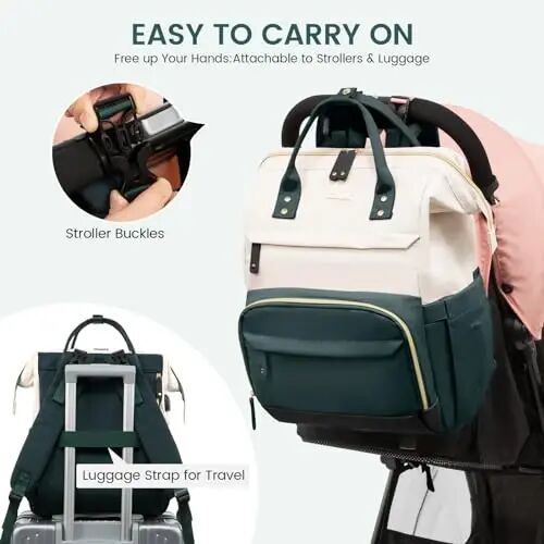 LOVEVOOK Diaper Bag Backpack, Baby Bag with Changing Station, Large Diaper Backpack for Moms Dads, Waterproof Leather Accents Baby Boy and Girl Bag for Travel Baby Essentials, Dark Green-Beige - 4