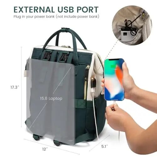 LOVEVOOK Diaper Bag Backpack, Baby Bag with Changing Station, Large Diaper Backpack for Moms Dads, Waterproof Leather Accents Baby Boy and Girl Bag for Travel Baby Essentials, Dark Green-Beige - 5