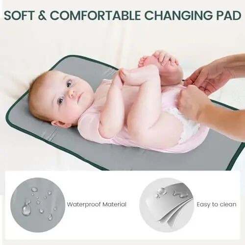 LOVEVOOK Diaper Bag Backpack, Baby Bag with Changing Station, Large Diaper Backpack for Moms Dads, Waterproof Leather Accents Baby Boy and Girl Bag for Travel Baby Essentials, Dark Green-Beige - 6