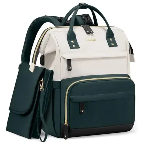 LOVEVOOK Diaper Bag Backpack, Baby Bag with Changing Station, Large Diaper Backpack for Moms Dads, Waterproof Leather Accents Baby Boy and Girl Bag for Travel Baby Essentials, Dark Green-Beige - LOVEVOOK