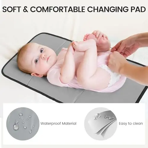 LOVEVOOK Diaper Bag Backpack, Baby Bag with Changing Station, Large Diaper Backpack for Moms Dads, Waterproof Leather Accents Baby Boy and Girl Bag for Travel Baby Essentials, Grey-Beige - 1