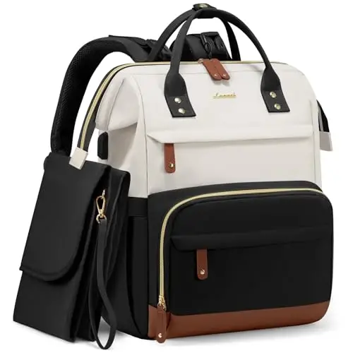 LOVEVOOK Diaper Bag Backpack, Baby Bag with Changing Station, Large Diaper Backpack for Moms Dads, Waterproof Leather Accents Baby Boy and Girl Bag for Travel Baby Essentials, Grey-Beige - 2