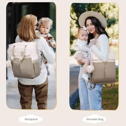 LOVEVOOK Diaper Bag Backpack, Diaper Bag Tote with Insulated Pockets, Baby Bag for Girl Boy with Changing Pad, Large Baby Diaper Bag with Pacifier Case, Anti-Theft Travel Backpack for Women, Coffee-Beige - 3