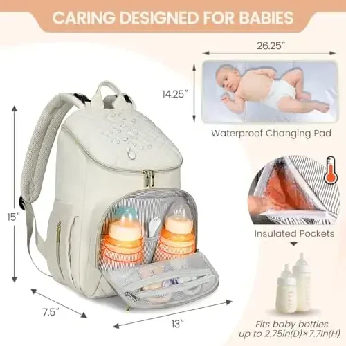 LOVEVOOK Diaper Bag Backpack Large Capacity Baby Bag with Portable Changing Pad, Multifunction Baby Travel Backpack - 3