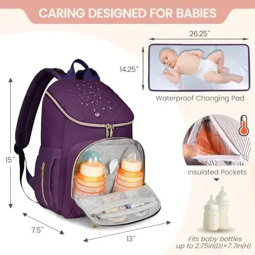 LOVEVOOK Diaper Bag Backpack Large Capacity Baby Bag with Portable Changing Pad, Multifunction Baby Travel Backpack - Modazone (1)