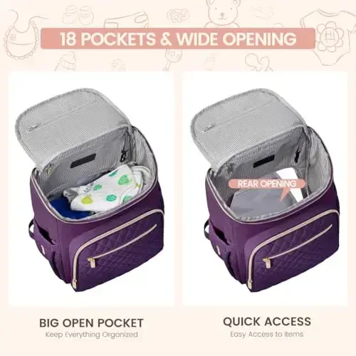 LOVEVOOK Diaper Bag Backpack Large Capacity Baby Bag with Portable Changing Pad, Multifunction Baby Travel Backpack - 3