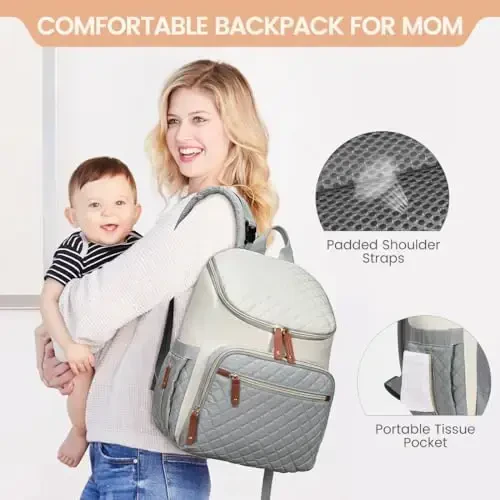 LOVEVOOK Diaper Bag Backpack Large Capacity Baby Bag with Portable Changing Pad, Multifunction Baby Travel Backpack - 2