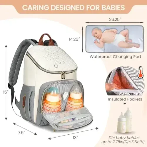 LOVEVOOK Diaper Bag Backpack Large Capacity Baby Bag with Portable Changing Pad, Multifunction Baby Travel Backpack - 3