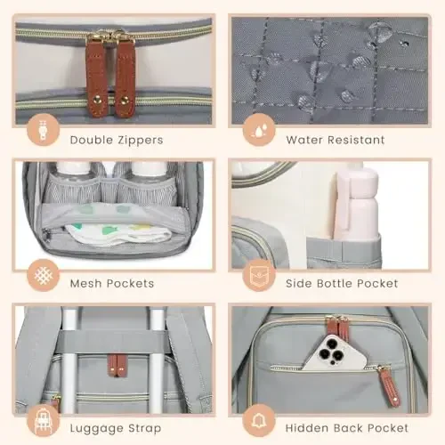 LOVEVOOK Diaper Bag Backpack Large Capacity Baby Bag with Portable Changing Pad, Multifunction Baby Travel Backpack - 5