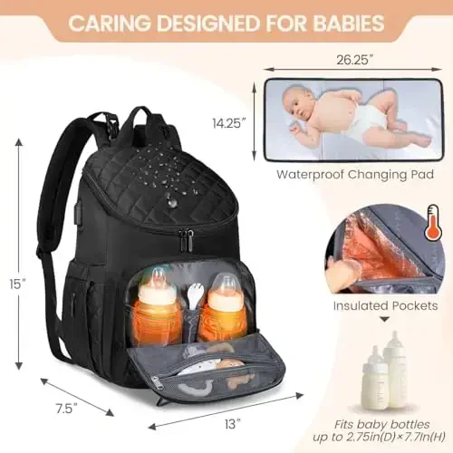 LOVEVOOK Diaper Bag Backpack Large Capacity Baby Bag with Portable Changing Pad, Multifunction Baby Travel Backpack - 2