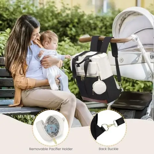 LOVEVOOK Diaper Bag Backpack with Insulated Pockets, Changing Pad, Pacifier Case - Anti-Theft Travel Bag for Women - 5