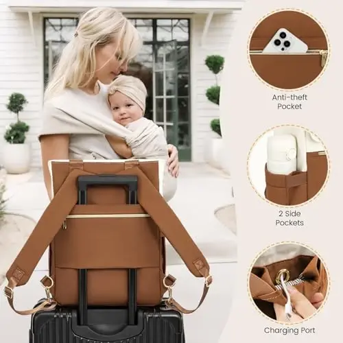 LOVEVOOK Diaper Bag Backpack,Diaper Bag Tote with Insulated Pockets,Baby Bag for Girl Boy with Changing Pad,Large Baby Diaper Bag with Pacifier Case,Anti-Theft Travel Backpack for Women - 6