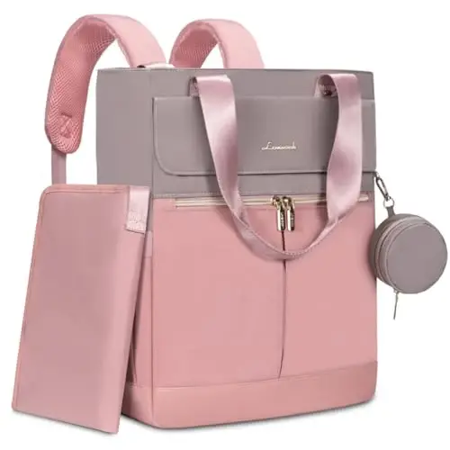LOVEVOOK Diaper Bag Backpack,Diaper Bag Tote with Insulated Pockets,Baby Bag for Girl Boy with Changing Pad,Large Baby Diaper Bag with Pacifier Case,Anti-Theft Travel Backpack for Women,Pink-Gray - LOVEVOOK