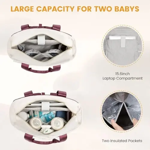 LOVEVOOK Diaper Bag Backpack,Diaper Bag Tote with Insulated Pockets,Baby Bag for Girl Boy with Changing Pad,Large Baby Diaper Bag with Pacifier Case,Anti-Theft Travel Backpack for Women,Red-White - 3