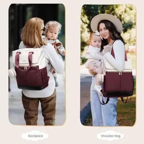 LOVEVOOK Diaper Bag Backpack,Diaper Bag Tote with Insulated Pockets,Baby Bag for Girl Boy with Changing Pad,Large Baby Diaper Bag with Pacifier Case,Anti-Theft Travel Backpack for Women,Red-White - 2