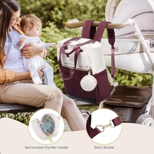 LOVEVOOK Diaper Bag Backpack,Diaper Bag Tote with Insulated Pockets,Baby Bag for Girl Boy with Changing Pad,Large Baby Diaper Bag with Pacifier Case,Anti-Theft Travel Backpack for Women,Red-White - 5