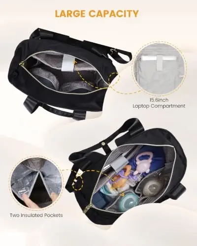LOVEVOOK Diaper Bag Backpack,Diaper Tote Bag with Insulated Pockets,Baby Bag for Girl Boy with Changing Pad,Large Baby Diaper Bag with Pacifier Case,Anti-Theft Travel Backpack for Women,Black - LOVEVOOK