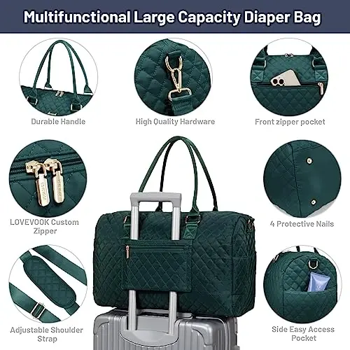 LOVEVOOK Diaper Bag Tote with Pacifier Case and Changing Pad, Large Capacity Mommy Bag for Hospital and Weekender Travel, Functional Baby Bag Newborn Baby Essential - 5